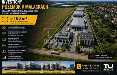 TUreality ponúka: Investičný pozemok na výstavbu logistického parku, skladových hál a firemných bytov v priemyselnej zóne Malacky